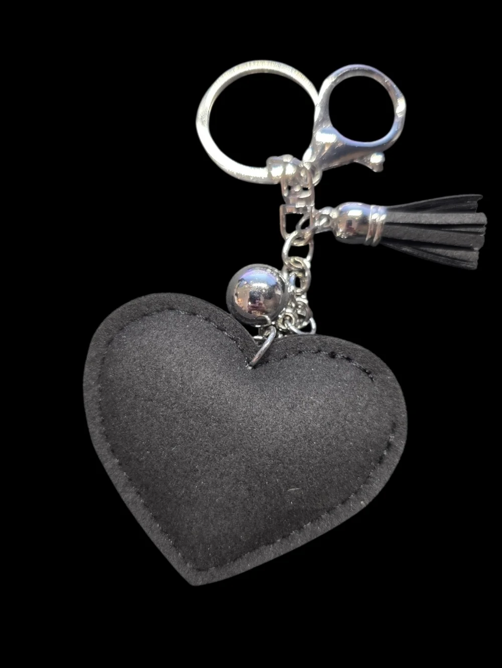 Silver and Black Heart Jesus Bag Charm Keychain
